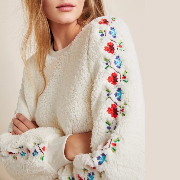 Anthropologie Hollie Embroidered Sherpa 